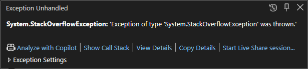 Screenshot of a
StackOverflowException
